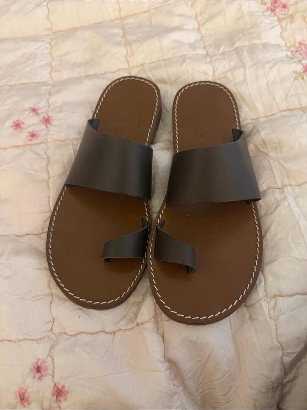 J. Crew Brown Leather Slide Sandals